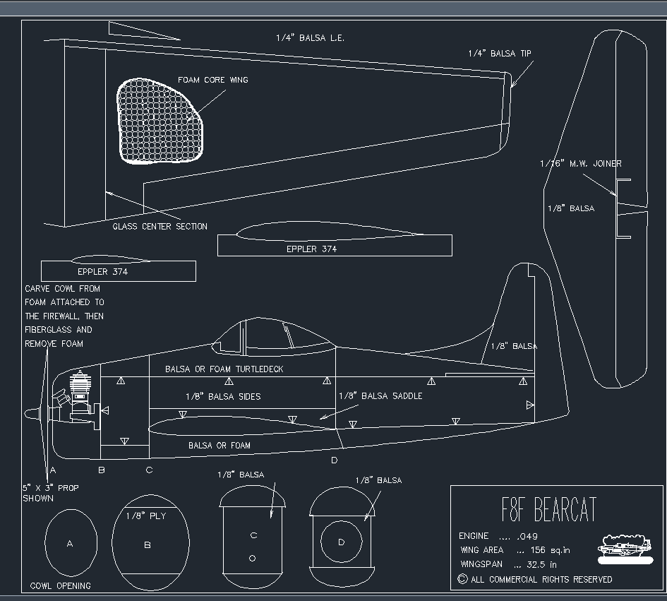 Grumman_F8F_dwg飛機(jī)模型圖CAD圖紙