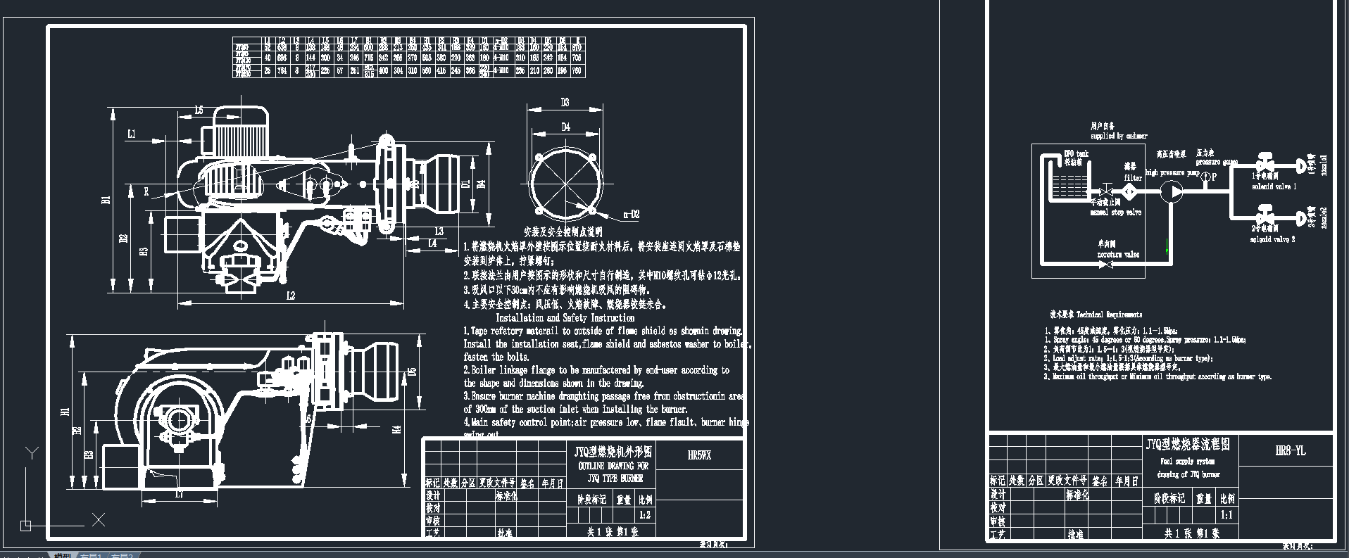 HR8WX(JYQ型燃燒器外形圖）CAD圖紙